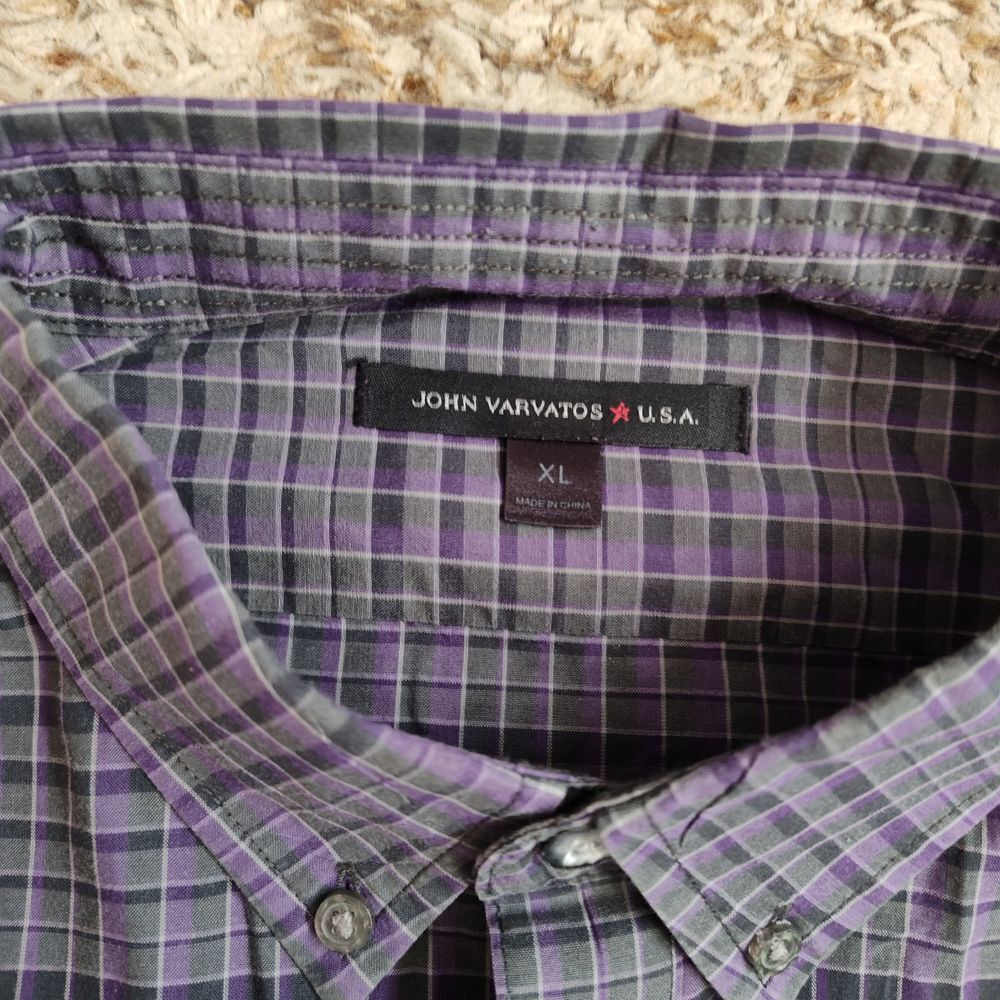 John Varvatos USA Men Sz XL Gray‎ Purple Plaid Long Sleeve Button Up Shirt - Picture 3 of 11